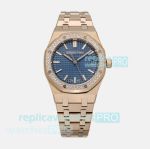 IPF Copy Audemars Piguet Royal Oak 15551ST 37mm Diamond Bezel Rose Gold Blue Face Watch 